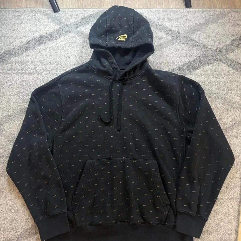 Nike black hoodie gold swoosh AOP size medium (see measurements)